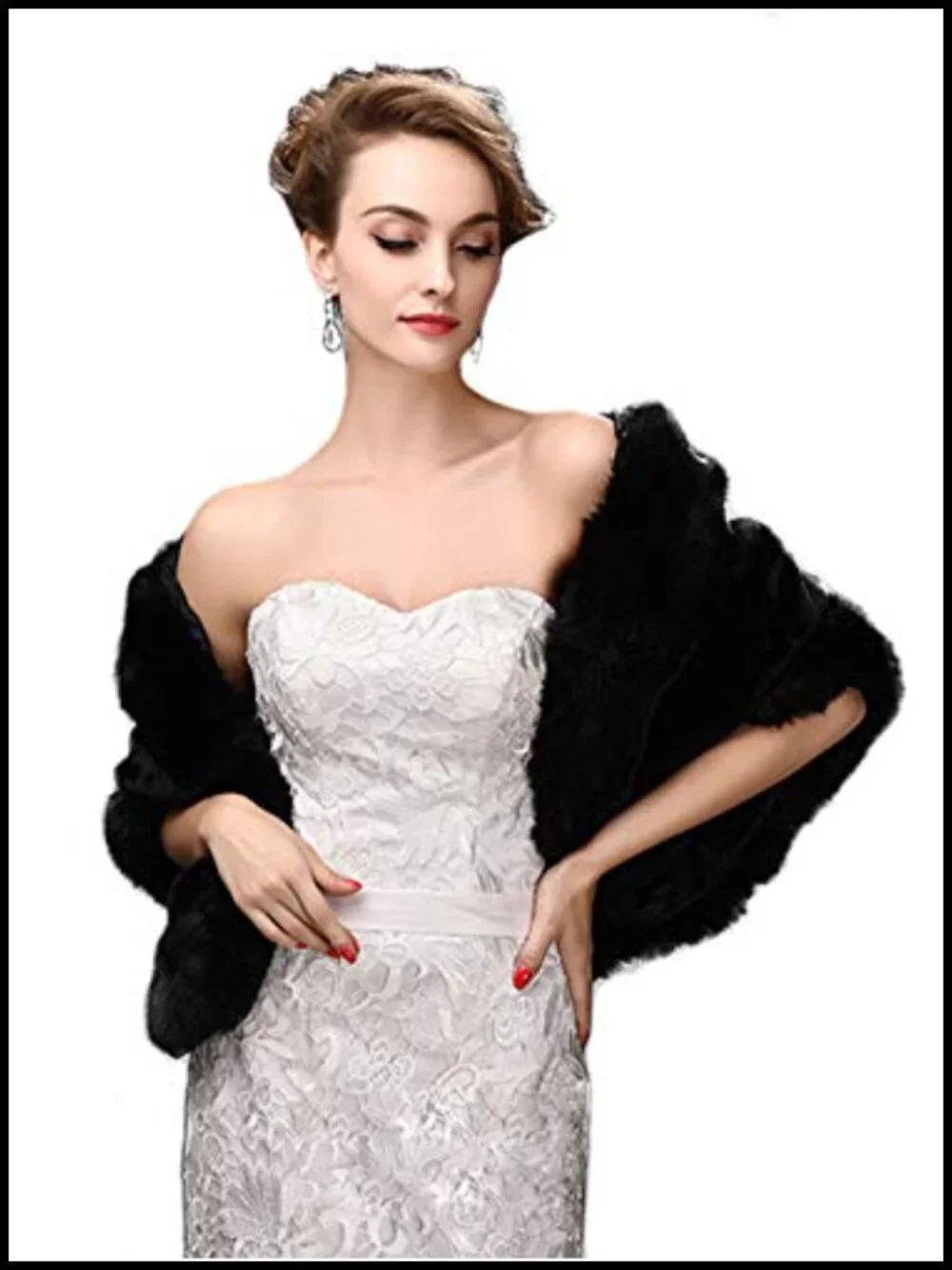 Faux Fur Shawl Wrap Bridal Scarf Winter Stole Clasp